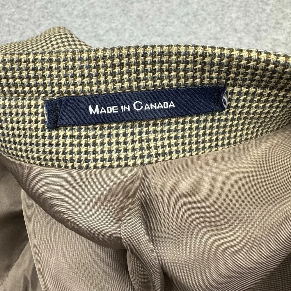 VTG Chaps Ralph Lauren Silk Blend Houndstooth Blazer Mens 42R Sport Coat Preppy